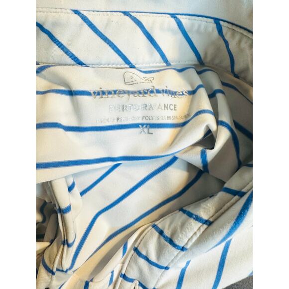 Vineyard Vines Polo Shirt Mens XL White Blue Stripe Performance Stretch Golf - Picture 4 of 6